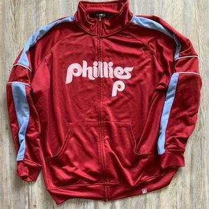 Retro Majestic Cooperstown Phillies Full Zip  Maroon Red Sky Blue Jacket 3XL